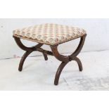 19th century X-Frame Rosewood Dressing Stool with upholstered padded seat, 51xm wide x 43cm high