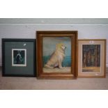 Oil Painting of a Figure in Woods signed H Rashleigh, Picture of a Seated Golden Retriever 29cm x