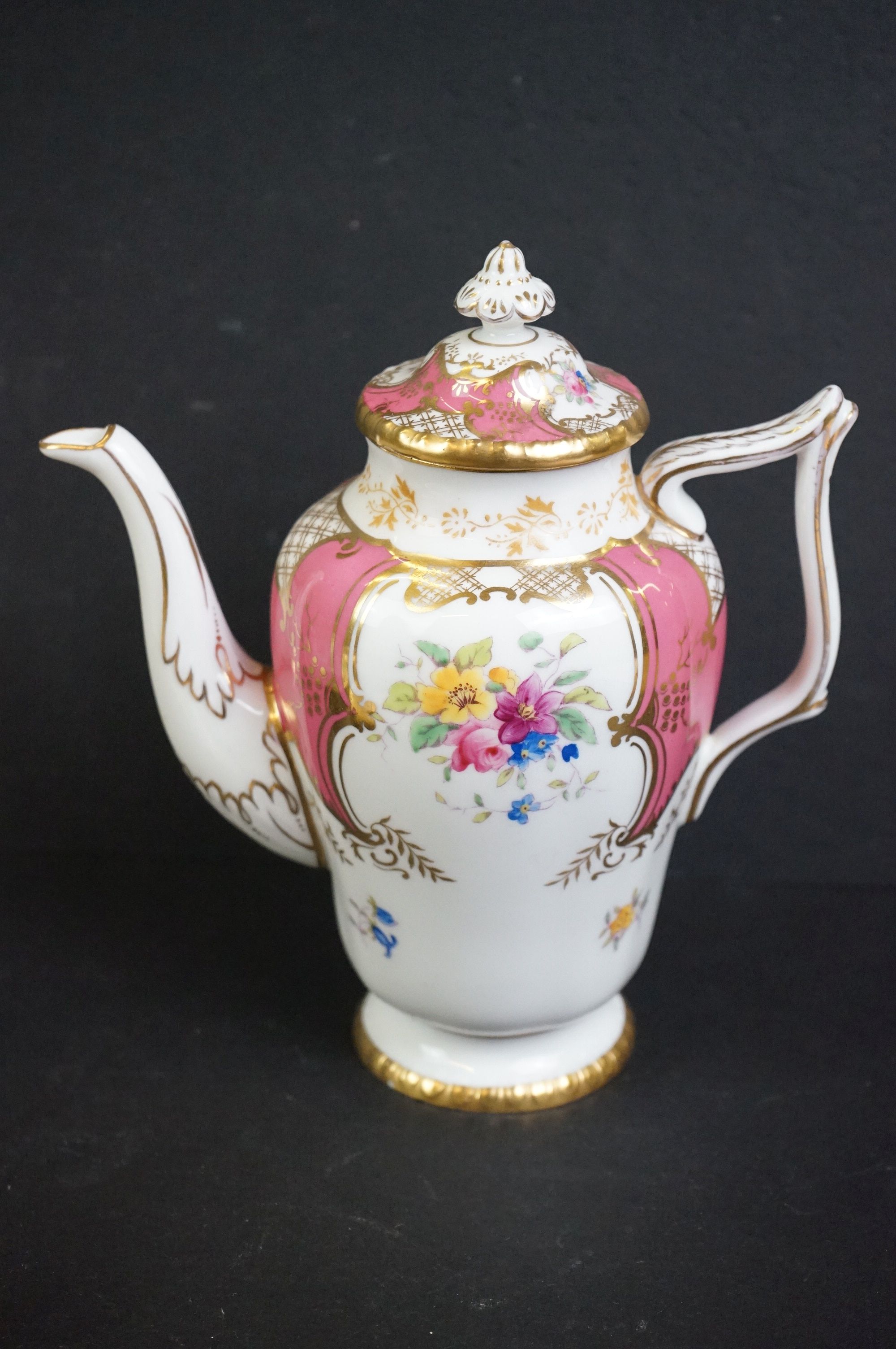 Early 20th century Coalport Cabinet part Coffee Set decorated in pink and gilt with floral sprays - Image 2 of 24