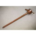 Royal Naval Rum / Spirit Pump, copper with wooden pump handle and brass perforated foot, 105cm long