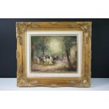 Berninger, Oil Painting on Panel of Figures dining in a Park, signed lower left, 24cm x 19cm, gilt