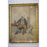 19th century oil on canvas, portrait of Dickens character Bill Sikes, printed text on reverse
