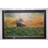 Oil Painting on Canvas of an Early 20th century Steam Cruise Liner, probably Titanic, signed lower