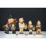 Four Goebel Hummel Figures including Chimney Sweep, 14cm high, Village Boy, Little Hiker and Sister