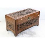 South East Asian Camphorwood Chest / Blanket Box with carved decoration and brass fittings, 93cm