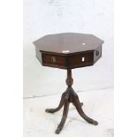 Reproduction Small Octagonal Drum Table with four drawers, 46cm wide x 61.5cm high