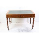 Victorian style Mahogany Writing Desk with green leather inset top, two drawers to one side and
