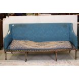 George III Sheraton style Settee with square back and shaped arms, the painted frame with eight