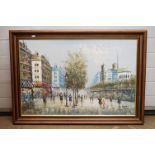 Burnett, Mid century Large Oil Painting on Canvas of Paris Street Scene, signed, 90cm x 60cm, framed