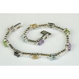 Silver multi gem set bracelet, to include amethyst, citrine, peridot etc