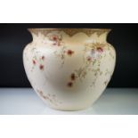 Victorian Very Large ' Doulton Burslem ' Blush Ivory Jardiniere decorated with flowers, 35cm high