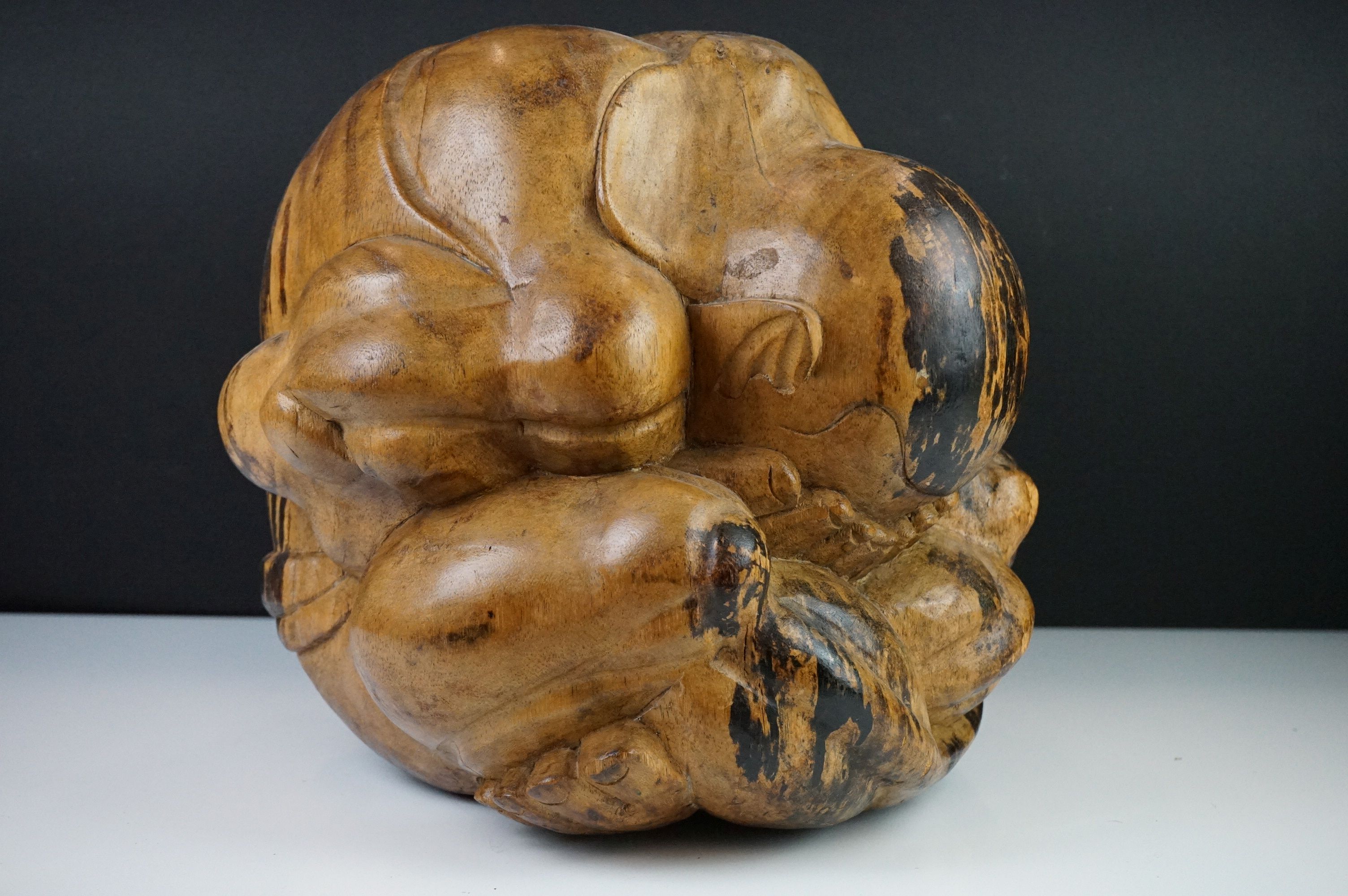 Carved Wooden Sculpture of a Seated Man with his head in his lap, 30cm high x 31cm wide - Image 5 of 8