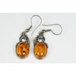 Pair of silver and amber drop earrings