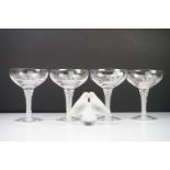 Set of Four Engraved Champagne Boat Glasses with Air Twist Stems commemorating the Investiture of