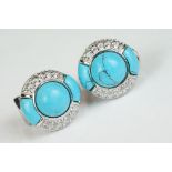 Pair of silver, CZ & turquoise earrings
