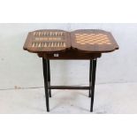 19th century Burr Walnut Games Table, the swivel fold over top opening to a chess board and a