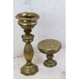 Indian Brass Temple Seat, 33cm wide x 32cm high together with a Brass Jardiniere on Stand, 30cm wide