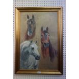 Mary Haydn-Toley ?, Oil Painting on Canvas of Three Horses Heads signed M H-T, 49cm x 75cm, framed