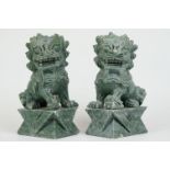 Pair of Chinese Carved Soapstone Dogs of Foe, 11cm high