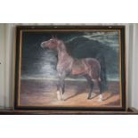 Large Oil Painting on Canvas of a Bay Arab Horse within a landscape 100cm x 75cm, framed