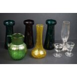 Collection of Victorian and Early 20th century Glass including Two Emerald Green Vases, tallest 20.