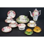 Early 20th century Coalport Cabinet part Coffee Set decorated in pink and gilt with floral sprays