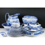 Collection of Spode Italian Blue and White Dinner Ware including 2 large tea cups, 7 Tea Plates, 4 x