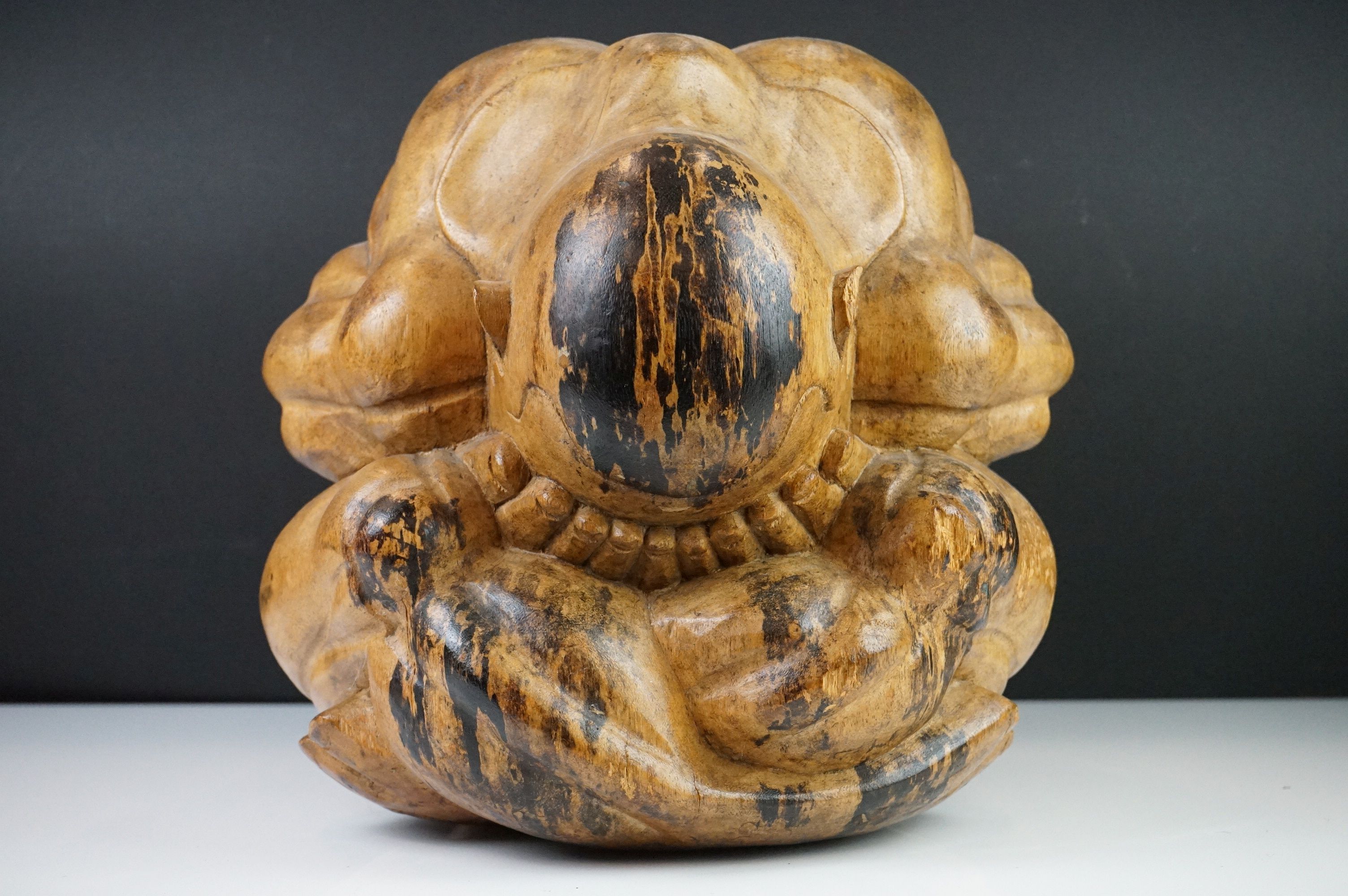 Carved Wooden Sculpture of a Seated Man with his head in his lap, 30cm high x 31cm wide - Image 7 of 8