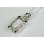Silver, CZ and opal panelled pendant necklace on silver chain