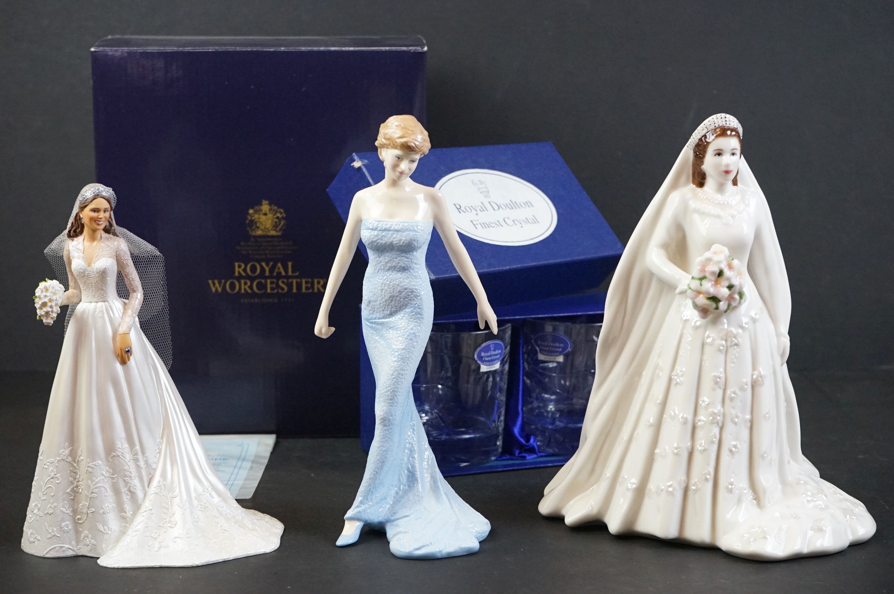 Three Royalty Figurines including Boxed Royal Worcester ' Her Majesty Queen Elizabeth II & H.R.H The