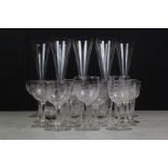 Collection of Glasses including 8 Fluted Glasses with tear drop stems, 6 Fern Etched Tumblers, 2