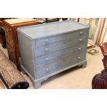 Antique painted chest of four long drawers, on bracket feet, 108cm wide x 83cm high