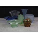 Six items of Early to Mid 20th century Glass including Bagley ' Equinox ' Green Frosted Vase with