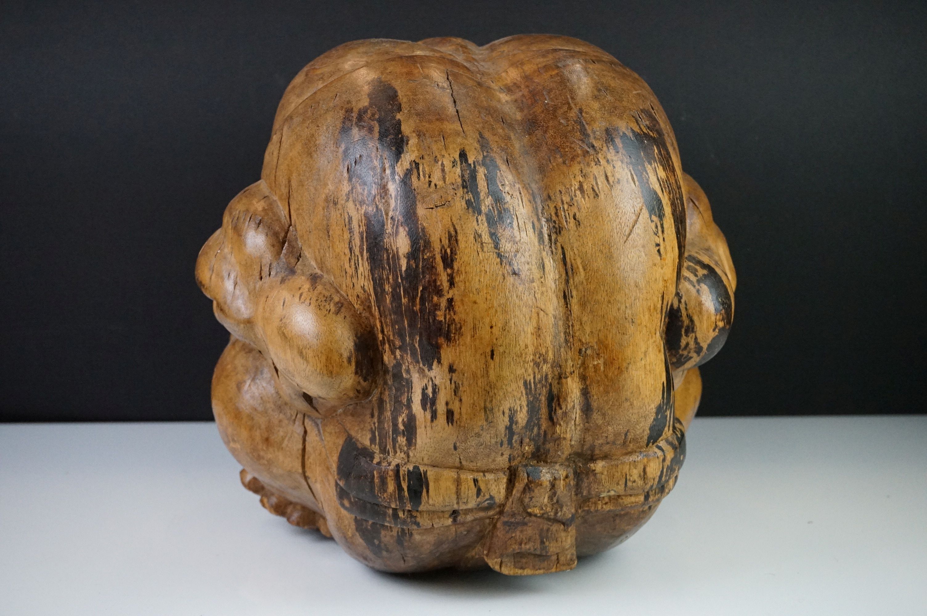 Carved Wooden Sculpture of a Seated Man with his head in his lap, 30cm high x 31cm wide - Image 3 of 8