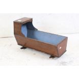 19th century Wooden Doll's Rocking Crib with blue painted interior, 50cm long x 30cm high