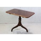 Early 19th century Rectangular Tilt Top Pedestal Table raised on three splayed legs, 89cm long x