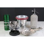 Mixed lot of Bar Accessories including Champagne Bucket, Soda Syphon, Wine Bottle Holder,