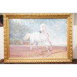 Oil Painting on Canvas of a Grey Horse within a landscape, 78cm x 53cm, gilt framed