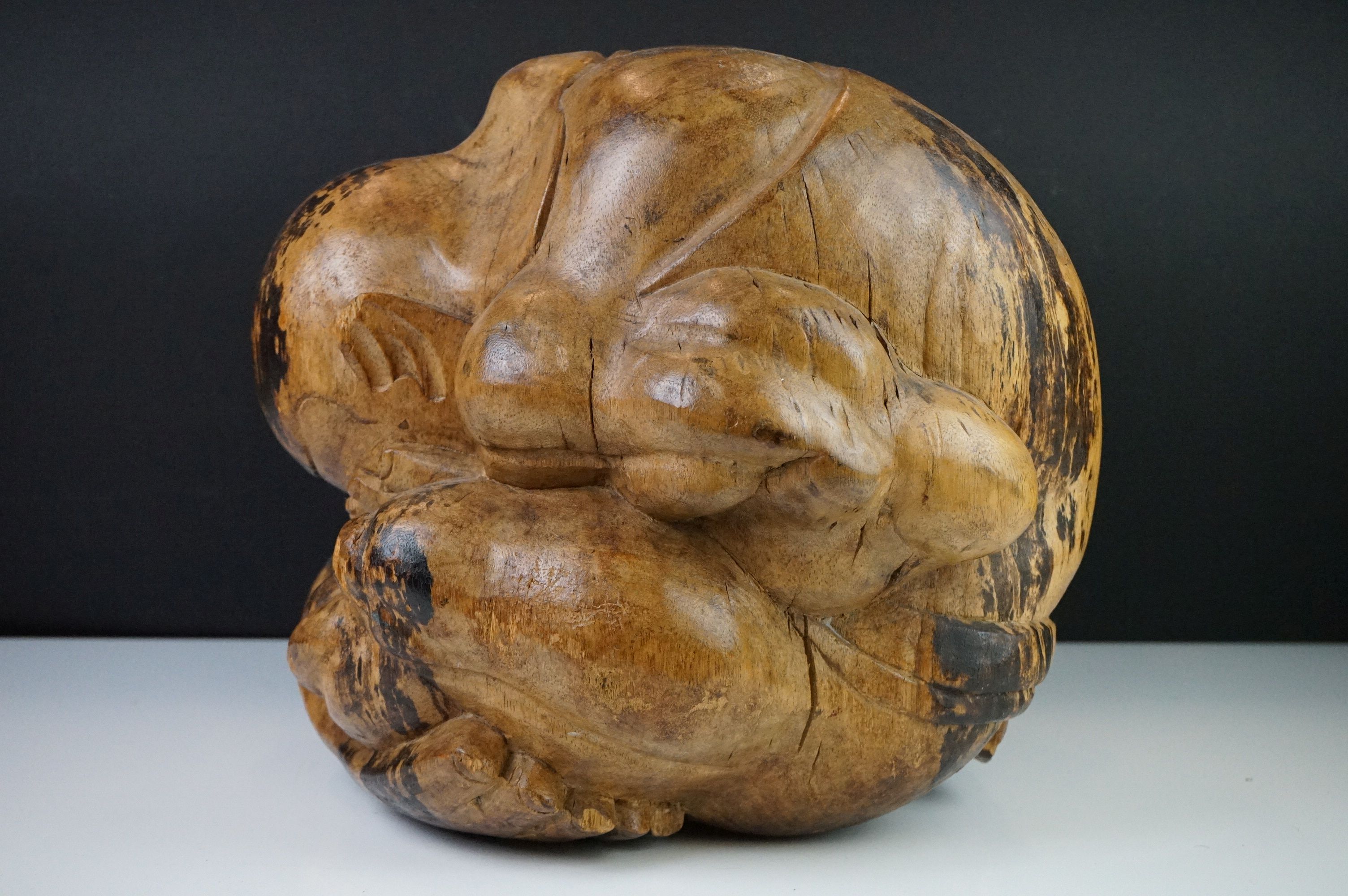 Carved Wooden Sculpture of a Seated Man with his head in his lap, 30cm high x 31cm wide - Image 2 of 8