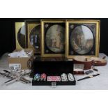 A box of mixed collectables to include cutlery, watches, jewellery, framed pictures....etc.