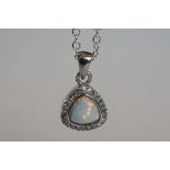 Silver, CZ & opal heart shaped pendant necklace