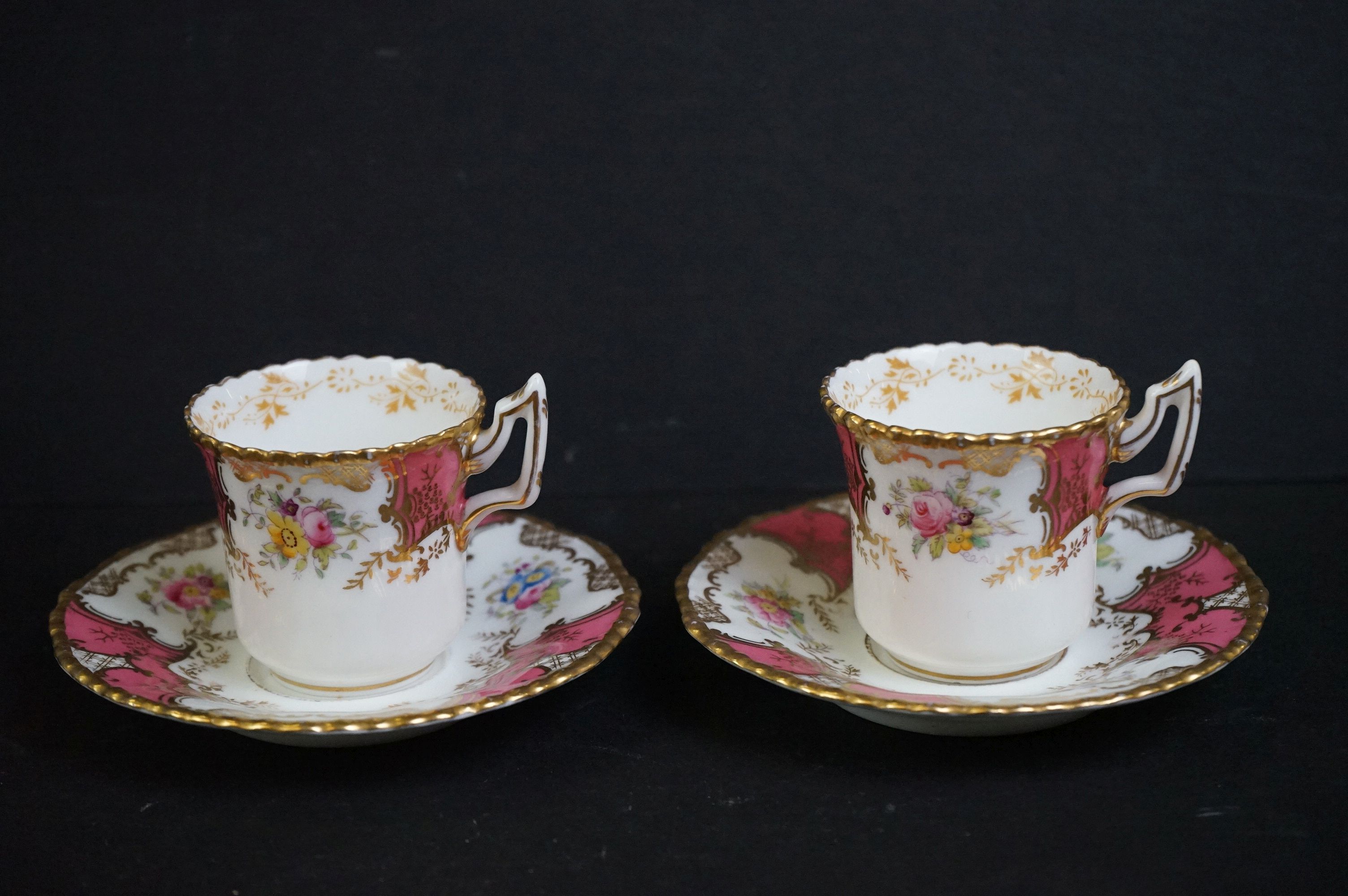 Early 20th century Coalport Cabinet part Coffee Set decorated in pink and gilt with floral sprays - Image 12 of 24