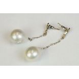 Pair of baroque pearl drop earrings with silver mounts