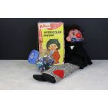 Boxed Pelham Ventriloquial Boy puppet (amateurishly applies eye lashes, otherwise puppet appears