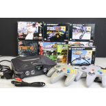 Retro Gaming - Nintendo N64 console with 2 x controllers plus 9 x boxed games to include Turok 2,