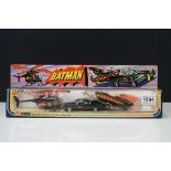 Boxed Corgi 40 Batman Batmobile, Batboat on Trailer and Batcopter diecast model set, diecast ex, box