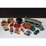 10 Mid 20th C play worn diecast models to include Dinky Car Transporter, Dinky Leyland Comet,