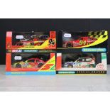 Four cased Scalextric slot cars, to include 2 x NASCAR Bill Elliott McDonald's Ford Taurus No.94,