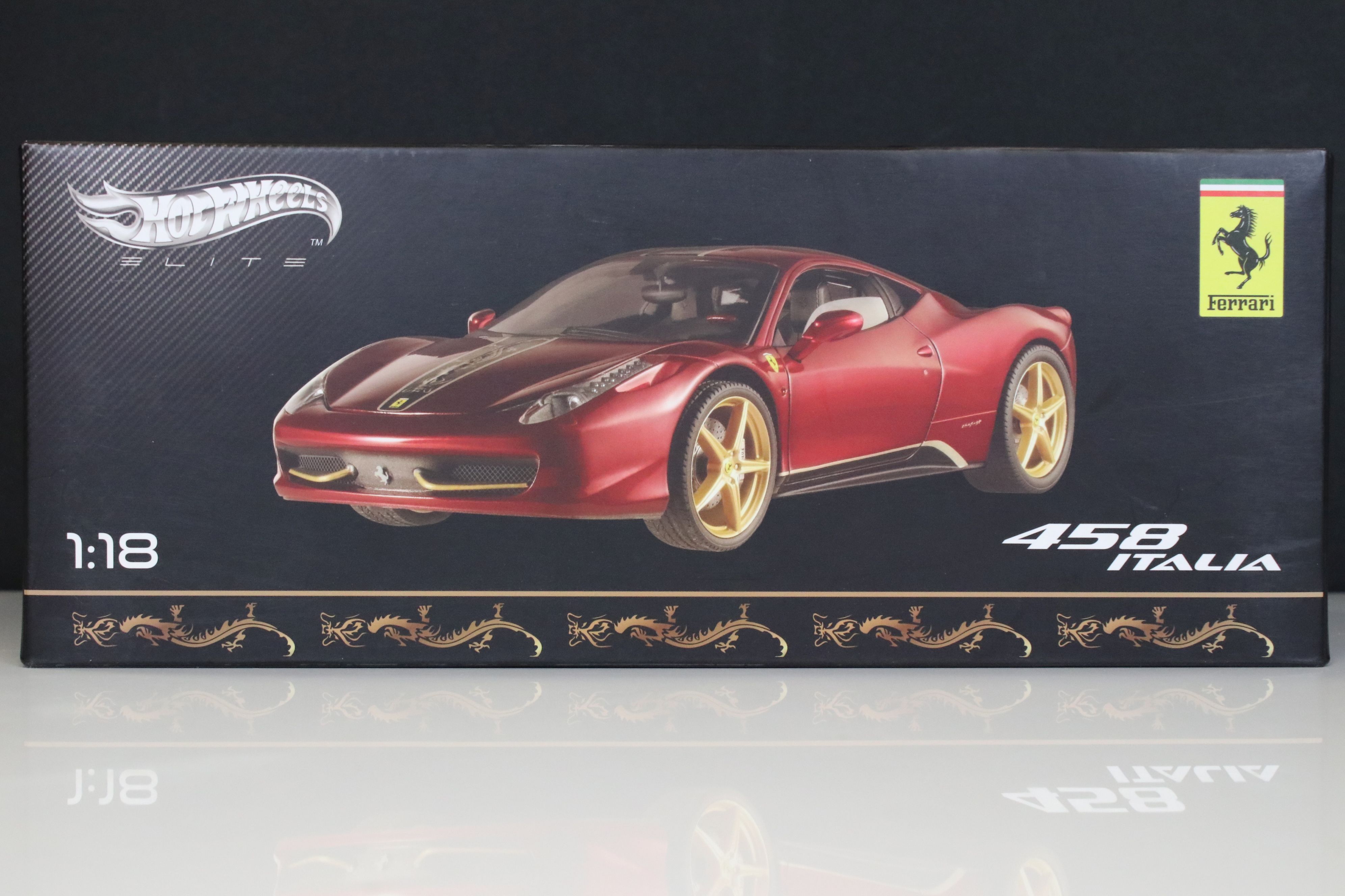 Two boxed 1/18 Hot Wheels Ferrari diecast models to include Elite BCK12 458 Italia and X5524 FF, - Image 6 of 9