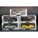 Five boxed 1/18 UT Models diecast models to include Porsche 911 Cabrio, Ferrari F355 Spider, Porsche